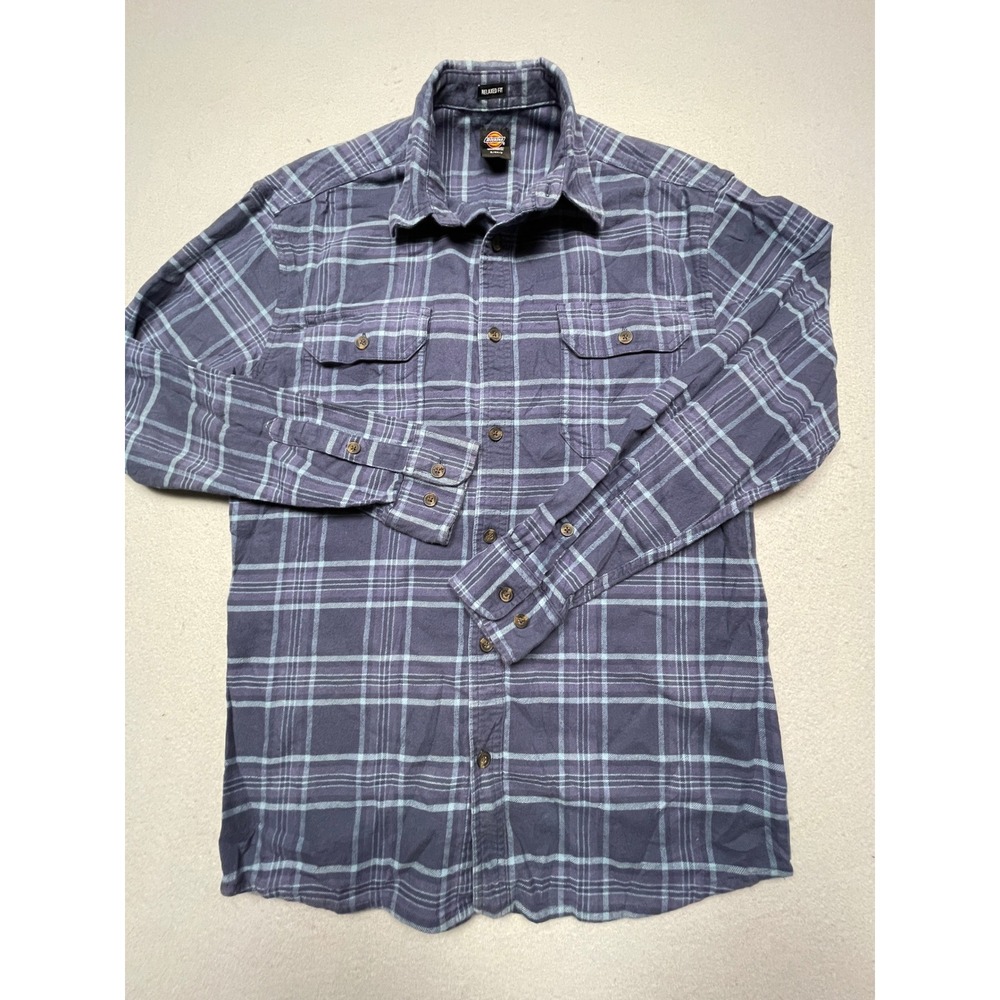 Dickies Relaxed Fit Cotton Spandex Blue Plaid Shirt Small Mens
